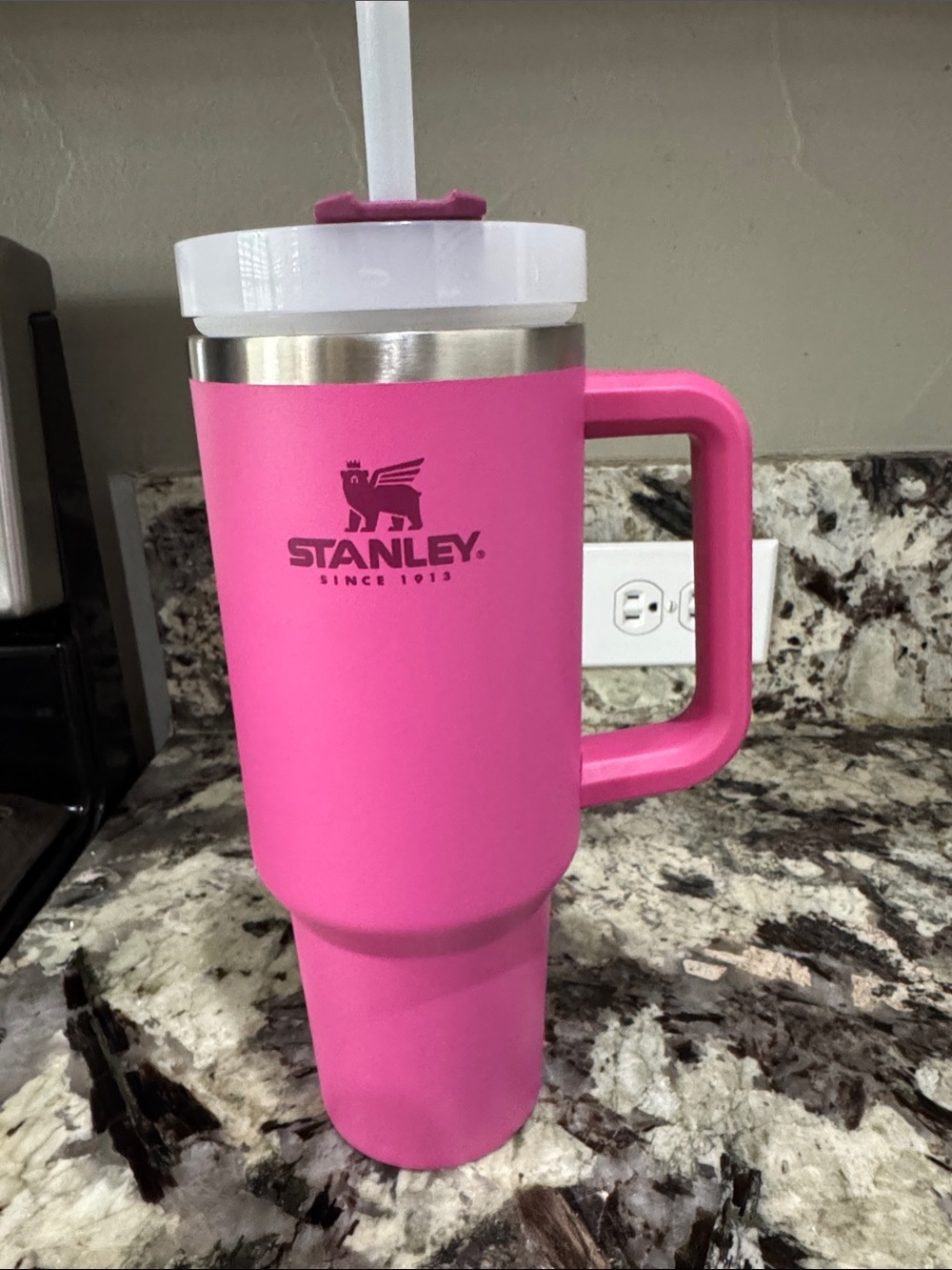 Stanley Hot Pink Insulated Travel Mug with Handle and Straw 40oz